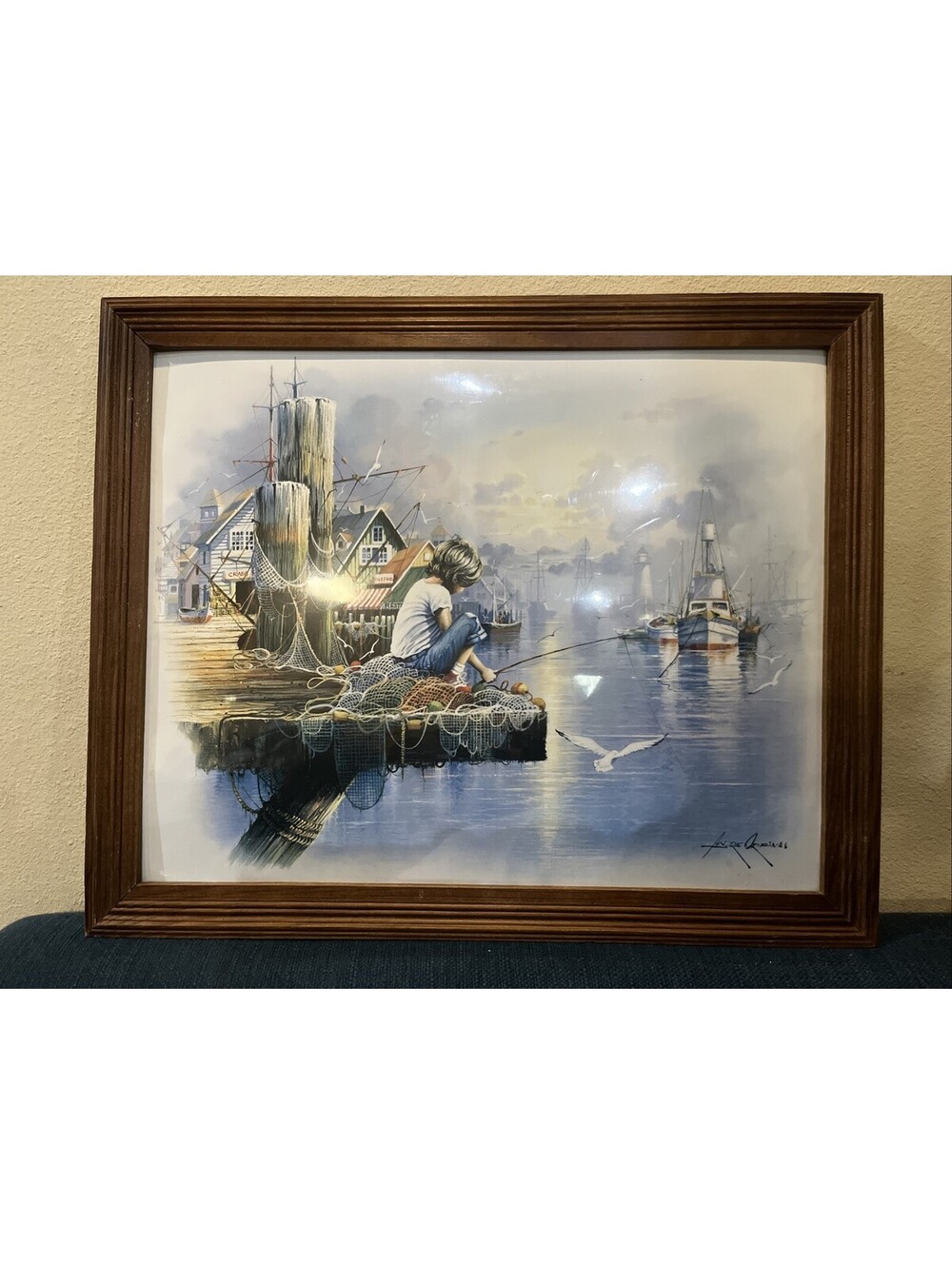 Andre Orpinas Fishing Dick Print 19.5” x 15” Inside 22.5” x 28” Frame & Screen